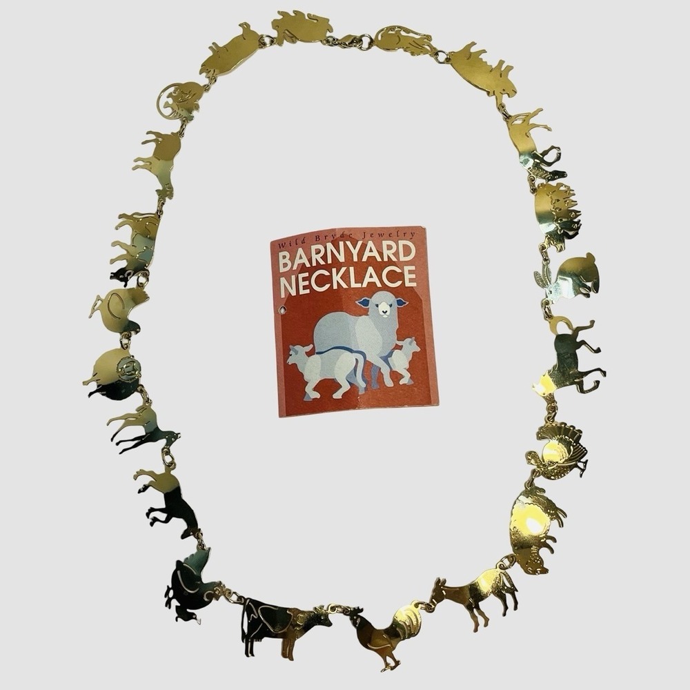 Wild Bryde Necklace Barnyard Farm Animals 14k Gold Plated 27" Horse Cow Pig Goat
